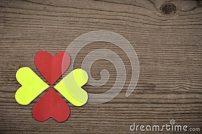 Hearts on Wooden Texture. Valentines Day background Stock Photo