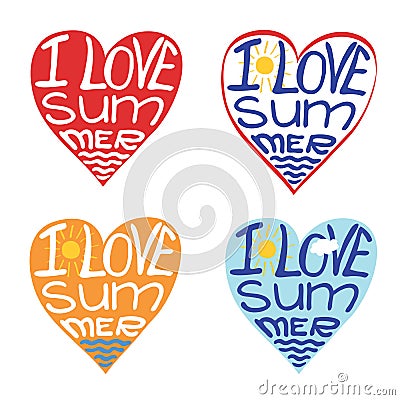 Hearts from words I love summer.Typography Design Vector Illustration