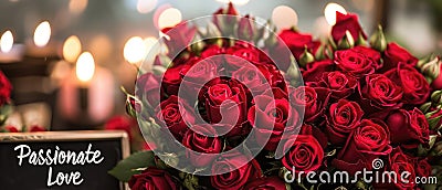 A Heartshaped Bouquet Of Red Roses With The Title Passionate Love Stock Photo