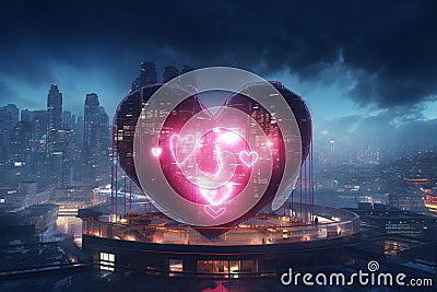 HeartShaped Lights Illuminating Urban Stock Photo