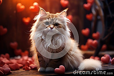 Heartwarming feline love A kitten cuddling a heart a scene of pure cuteness Stock Photo