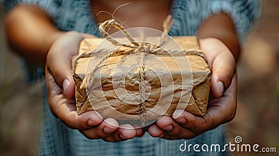 Generosity in Action: Hands Giving a Thoughtful Gift to Spread Joy and Kindness Stock Photo