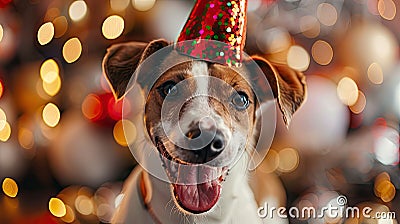 Canine Celebration: A Joyful Dog Rings in the New Year at a Festive Party Stock Photo