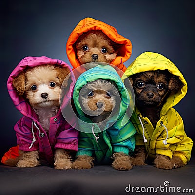 heartwarming scene, cute and curious dogs find a cozy haven under a warm clothes Stock Photo