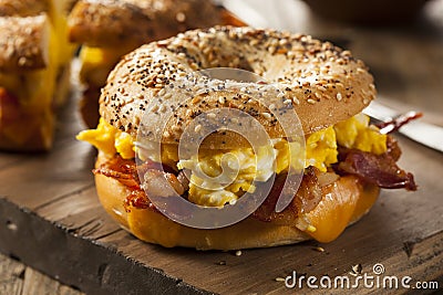 Hearty Breakfast Sandwich on a Bagel Stock Photo