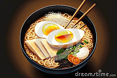 hearty delicious japanese tonkotsu ramen bowl with egg and onion Stock Photo
