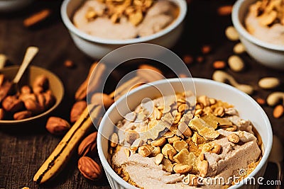 Hearty delicious peanut butter from nuts on plate Stock Photo