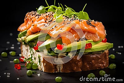Hearty Sandwiches salmon. Generate Ai Stock Photo
