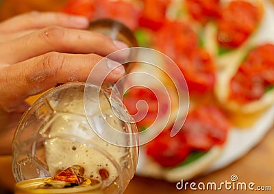 Hearty snack with different kinds of spreads on farmhouse bread served with a fresh yeast wheat beer Stock Photo