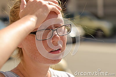 The heat in the city. Sunstroke Stock Photo