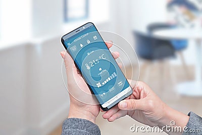 Heat control in the house with simple app on phone for remote control of air conditioners Stock Photo