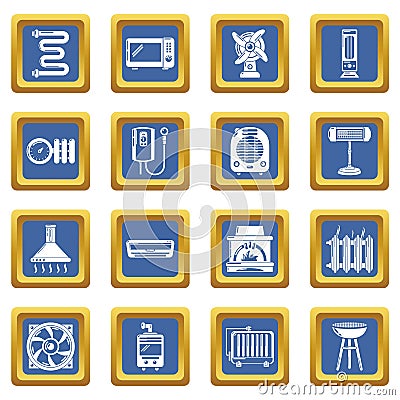 Heat cool air flow tools icons set blue square vector Vector Illustration