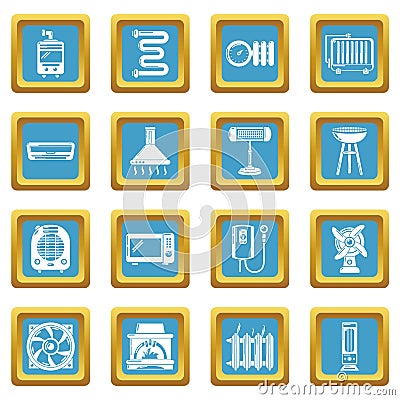 Heat cool air flow tools icons set sapphirine square vector Vector Illustration