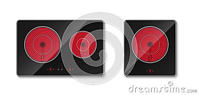 Heat electric black induction cook stove realistic vector cooktops or glass-ceramic cooking panels Vector Illustration