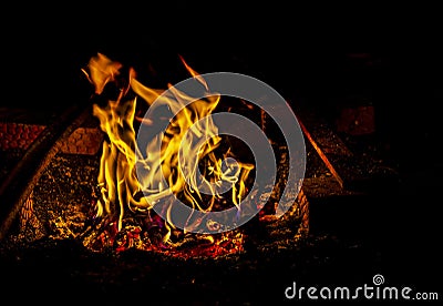 Heat energy heap closely, red and yellow, thermal energy at the fuel point during the night lights on a black background Stock Photo