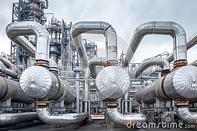 Heat exchanger in an oil refinery, large size, daylight Stock Photo