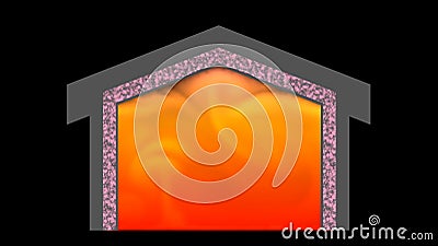 Heat flow in house. Warm air , Good home insulation. 3d rendering Cartoon Illustration