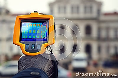 Heat Loss Inspection With Infrared Thermal Camera Stock Photo