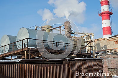 Heat point constructions with tanks at an industrial enterprise Stock Photo