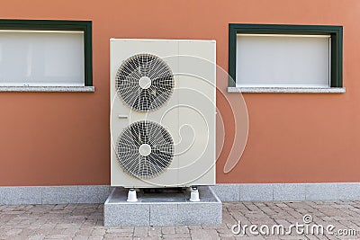 Heat pump air - water for heating a residential home Stock Photo