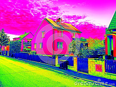 Heat radiation of a large apartment building, measurement of heat losses Stock Photo