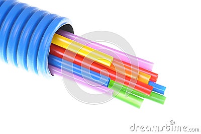 Heat shrink tubing in corrugated pipe electrical installations Stock Photo