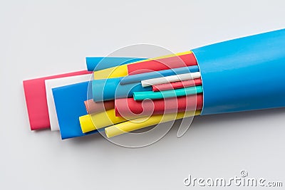 Heat-shrink tubing, multi-colored insulating sleeves Stock Photo