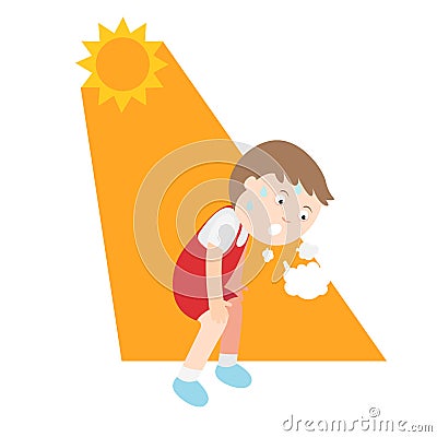 Heat stroke,child having headache Vector Illustration