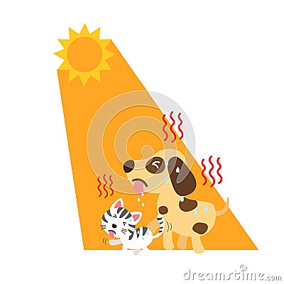 Heat stroke,dog and cat Vector Illustration