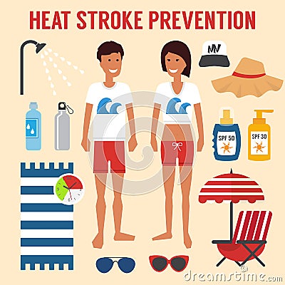 Heat sun stroke prevention. Vector Illustration