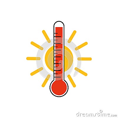 Heat thermometer icon and sun symbol Vector Illustration