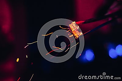 Heated hot coals with sparks for Shisha Smoking Stock Photo