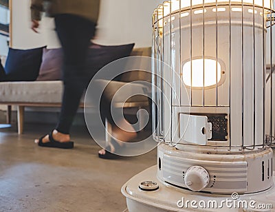 Heater electric home appliance Winter season keep room warm Household equipment People lifestyle Stock Photo