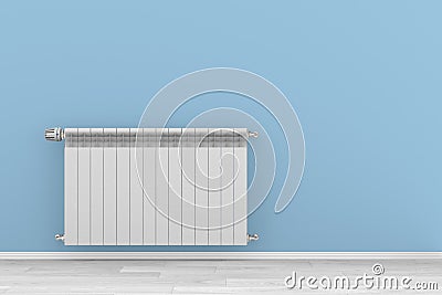 Heater thermostat and radiator in empty room. 3D illustration Cartoon Illustration