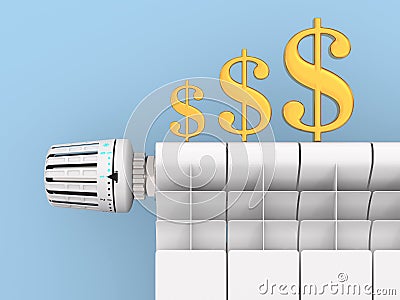 Heater thermostat and radiator in empty room. 3D illustration Cartoon Illustration