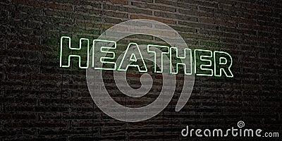 HEATHER -Realistic Neon Sign on Brick Wall background - 3D rendered royalty free stock image Stock Photo