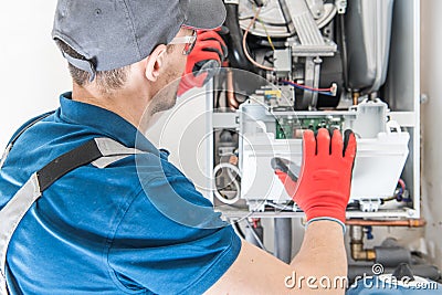 Heating Central Gas Furnace Stock Photo