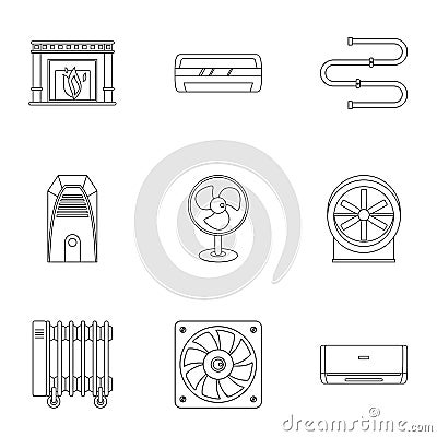 Heating cooling air icon set, outline style Vector Illustration