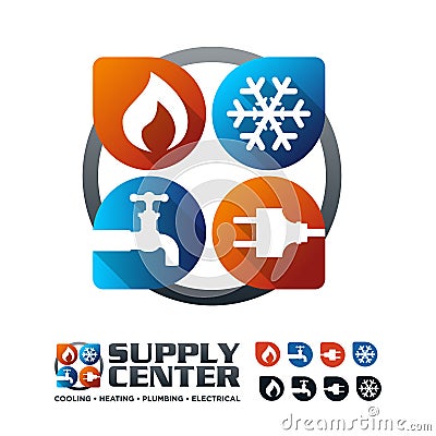 Heating Cooling HVAC Electrical Plumbing Equipment and Service Pin Area Brand Logo Icon Vector Design Concept Vector Illustration
