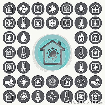 Heating and Cooling icons set. Stock Photo