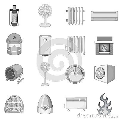 Heating cooling icons set monochrome Vector Illustration