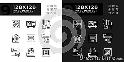 Heating and cooling linear icons set for dark, light mode Vector Illustration