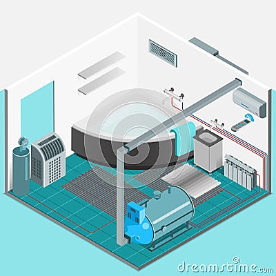 Heating Cooling System Interior Isometric Concept Vector Illustration