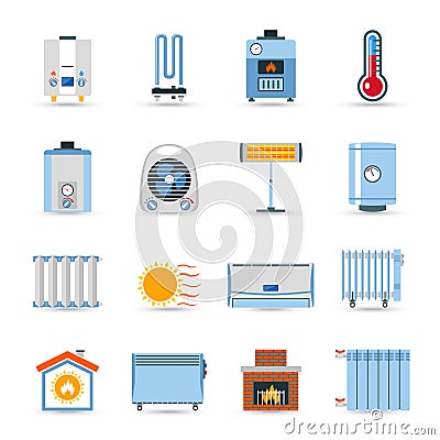 Heating Flat Color Icon Set Vector Illustration