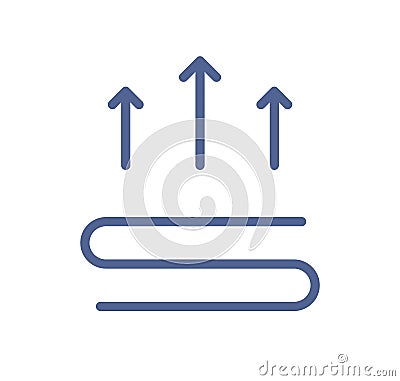 Heating icon with three straight arrows over heater element. Thermal energy control pictogram. Simple picto in lineart Vector Illustration