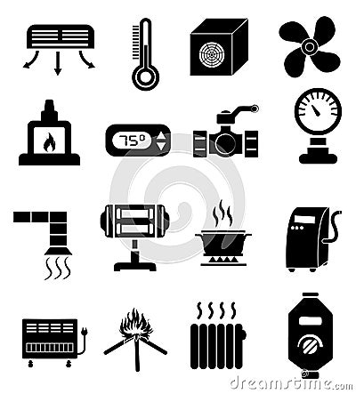 Heating icons set Vector Illustration