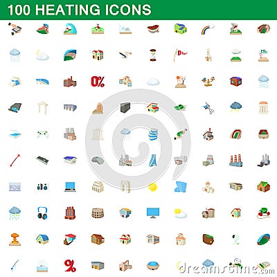 100 heating icons set, cartoon style Vector Illustration