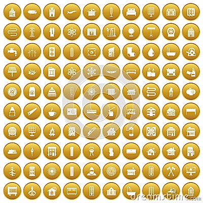 100 heating icons set gold Vector Illustration