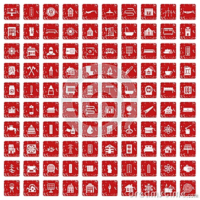 100 heating icons set grunge red Vector Illustration