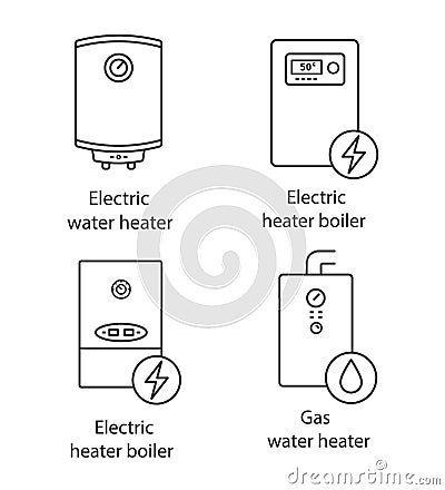 Heating linear icons set Vector Illustration